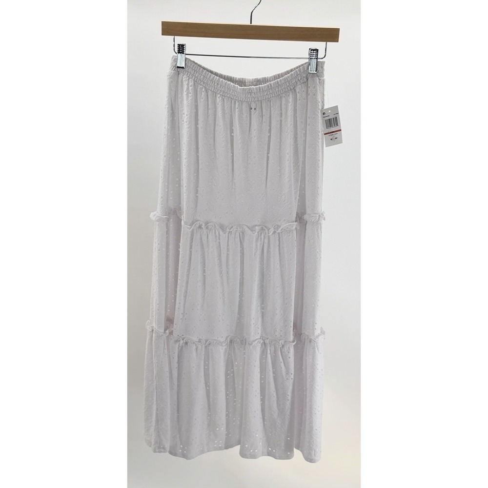 Sam & Jess Womens Eyelet Tiered Elastic Waist Pull On Ultra White Extra Small XS
